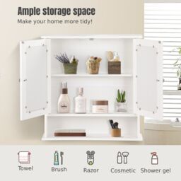Costway Wall Mounted Bathroom Mirror Cabinet Wooden Storage Cupboard Medicine Organizer in White - thumbnail 5