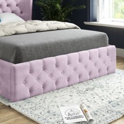 Casani Florence Wide Winged Upholstered Soft Velvet Bed Frame in Pink - Size: Super King - thumbnail 3