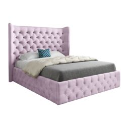 Casani Florence Wide Winged Upholstered Soft Velvet Bed Frame in Pink - Size: Super King - thumbnail 5