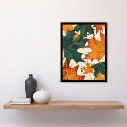 Artery8 Plant Lover Green Amber Maple Leaf Pattern Framed Art Print in Orange - Size: A4 - thumbnail 4