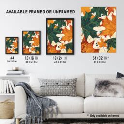 Artery8 Plant Lover Green Amber Maple Leaf Pattern Framed Art Print in Orange - Size: A4 - thumbnail 3