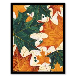 Artery8 Plant Lover Green Amber Maple Leaf Pattern Framed Art Print in Orange - Size: A4 - thumbnail 1
