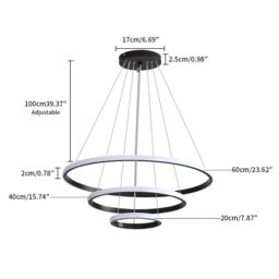 Pheashine Modern Pendant Light, 36W, Black, Switch Color Change 6500K-4000K-3000K in Black - thumbnail 4