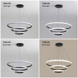 Pheashine Modern Pendant Light, 36W, Black, Switch Color Change 6500K-4000K-3000K in Black - thumbnail 2
