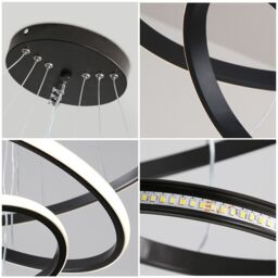 Pheashine Modern Pendant Light, 36W, Black, Switch Color Change 6500K-4000K-3000K in Black - thumbnail 5