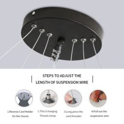 Pheashine Modern Pendant Light, 36W, Black, Switch Color Change 6500K-4000K-3000K in Black - thumbnail 6