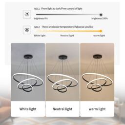 Pheashine Modern Pendant Light, 36W, Black, Switch Color Change 6500K-4000K-3000K in Black - thumbnail 3