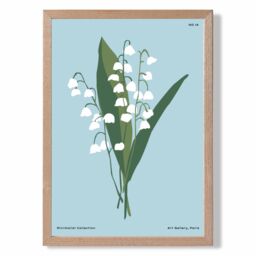 ARTZE Blue lilly of the Valley Flower Market Minimalist Framed Print SIZE: A4 with Oak Frame in Mid Blue