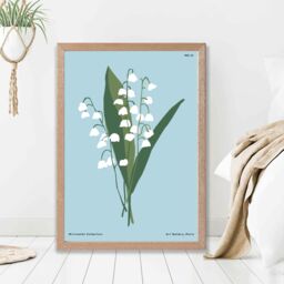 ARTZE Blue lilly of the Valley Flower Market Minimalist Framed Print SIZE: A4 with Oak Frame in Mid Blue - thumbnail 2