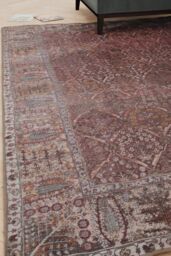 Kukoon Burgundy Distressed Washable & Liquid Repellent Living Room Area Rug in Plum - Size: 120 cm x 170 cm - thumbnail 1