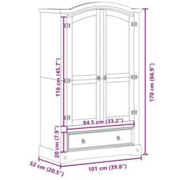 Berkfield Home Wardrobe Corona 101x52x170 cm Solid Wood Pine in Light Tan - Size: 101 x 52 x 170 cm - thumbnail 9