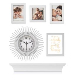 LIVIVO 6 Piece Photo Frame Set with Clock & Shelf White