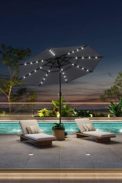 Garden Sanctuary Outdoor 3-Tier Garden Umbrella with Solar Lights（Base is not included） in Dark Grey - image 1