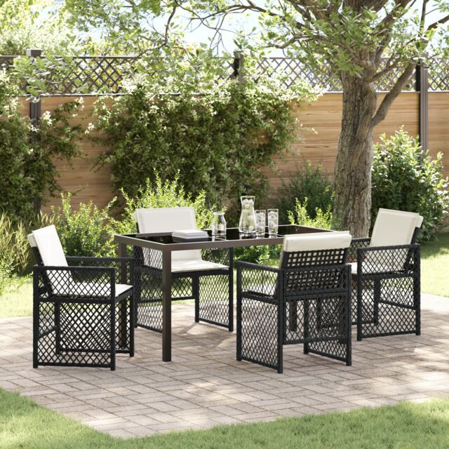 Berkfield Home 5 Piece Garden Dining Set with Cushions Black Poly Rattan - image 1