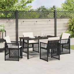 Berkfield Home 5 Piece Garden Dining Set with Cushions Black Poly Rattan - thumbnail 4