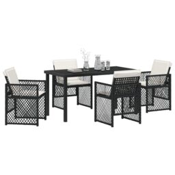Berkfield Home 5 Piece Garden Dining Set with Cushions Black Poly Rattan - thumbnail 3