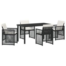 Berkfield Home 5 Piece Garden Dining Set with Cushions Black Poly Rattan - thumbnail 2