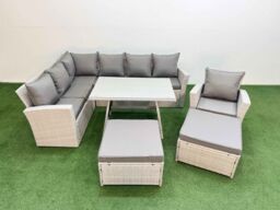Fimous Garden Outdoor Rattan Furniture Set with 2 Big Footstools 9 Seater in Light Grey - thumbnail 2