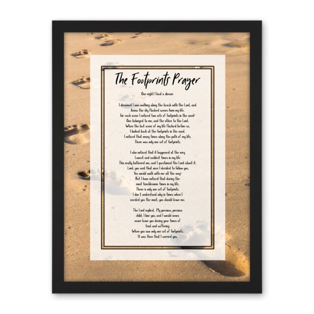 "Artery8 Wall Art Print Jesus Lord Foot Prints In The Sand Poem Inspirational Large Framed Wall Décor Art in White - Size: W18"" x H24""" - image 1