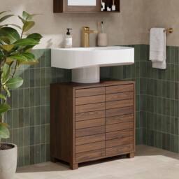 VonHaus Chester Freestanding Wood Effect Under Sink Bathroom Cabinet in Dark Brown - thumbnail 1