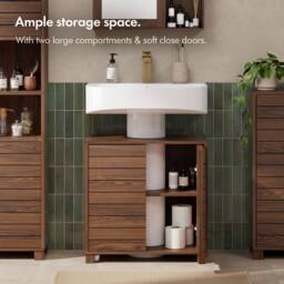 VonHaus Chester Freestanding Wood Effect Under Sink Bathroom Cabinet in Dark Brown - thumbnail 3