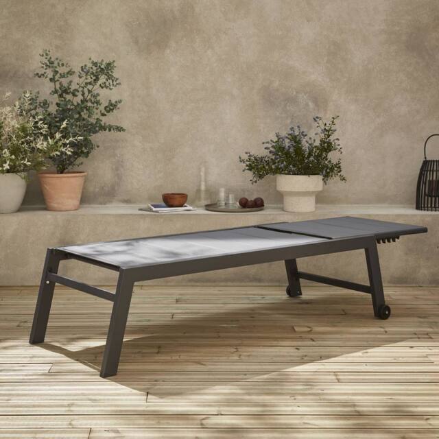 sweeek Textilene & Aluminium Sun Lounger 6 Reclining Positions in Grey - image 1
