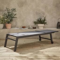 sweeek Textilene & Aluminium Sun Lounger 6 Reclining Positions in Grey - thumbnail 1