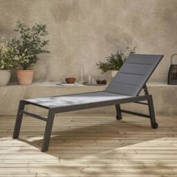 sweeek Textilene & Aluminium Sun Lounger 6 Reclining Positions in Grey - thumbnail 6