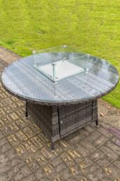 Fimous PE Round Rattan Gas Fire Pit Dining Table Gas Heater in Dark Grey