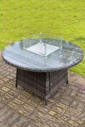 Fimous PE Round Rattan Gas Fire Pit Dining Table Gas Heater in Dark Grey - thumbnail 3