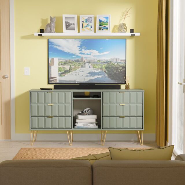 Ready Assembled 2 U Metro 6 Drawer Sideboard (Ready Assembled) in Pale Green - image 1