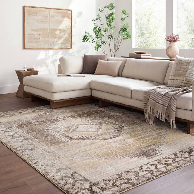 Livabliss Fifth Avenue-Vintage Brown Grey Taupe Green Traditional Living Rug - Size: 155 cm x 220 cm - image 1