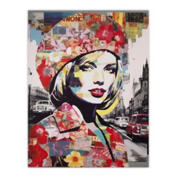 Artery8 Wall Art Print London Floral Fashion Retro Advert Collage Artwork Woman Portrait In Busy Street Vibrant Colourful Bold Pop Art Modern - thumbnail 1