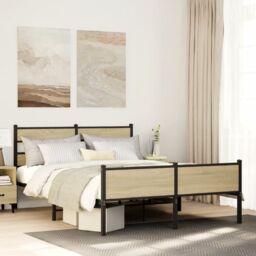 Berkfield Home Bed Frame without Mattress Sonoma Oak 150x200 cm King Size Engineered Wood in Brown - thumbnail 1