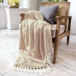 Allure Bath Fashions Chevron Herringbone Sofa Throw Blanket - 100% Cotton in Beige - Size: 150 cm x 200 cm