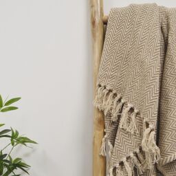 Allure Bath Fashions Chevron Herringbone Sofa Throw Blanket - 100% Cotton in Beige - Size: 150 cm x 200 cm - thumbnail 3