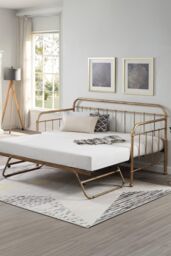 SlumberWorx Ickleford Industrial Living Room Bedroom Metal Day Bed Frame w Trundle in Bronze - Size: Single - thumbnail 2