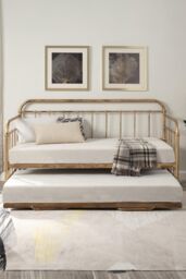SlumberWorx Ickleford Industrial Living Room Bedroom Metal Day Bed Frame w Trundle in Bronze - Size: Single - thumbnail 3
