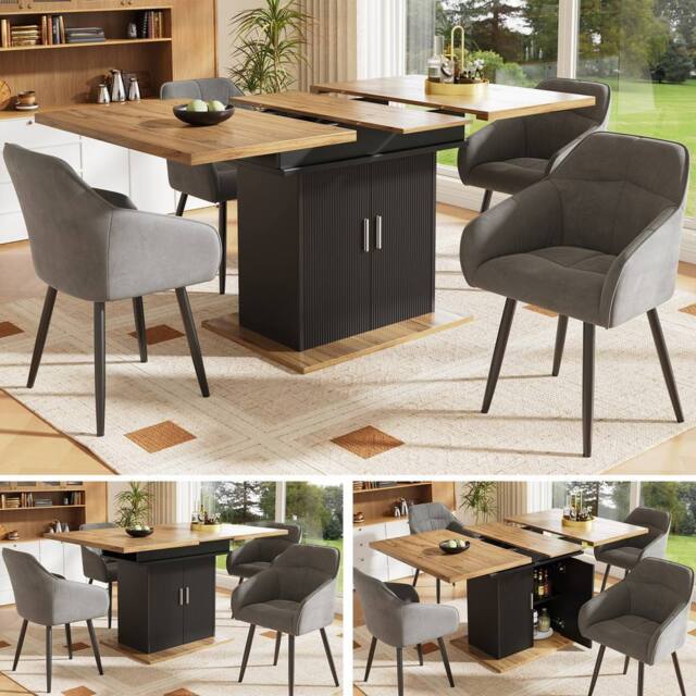 BTM Extendable Dining Table Storage Shelves Kitchen Dining Table in Black - image 1