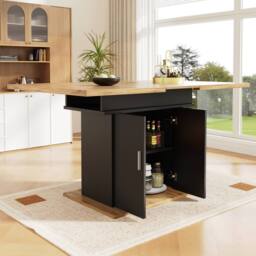 BTM Extendable Dining Table Storage Shelves Kitchen Dining Table in Black - thumbnail 3