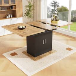 BTM Extendable Dining Table Storage Shelves Kitchen Dining Table in Black - thumbnail 2