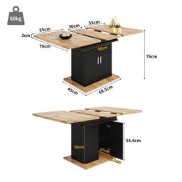BTM Extendable Dining Table Storage Shelves Kitchen Dining Table in Black - thumbnail 4