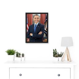 Artery8 Us President Barack Obama Photo Souza Portrait A4 Artwork Framed Wall Art Print in Black - thumbnail 2