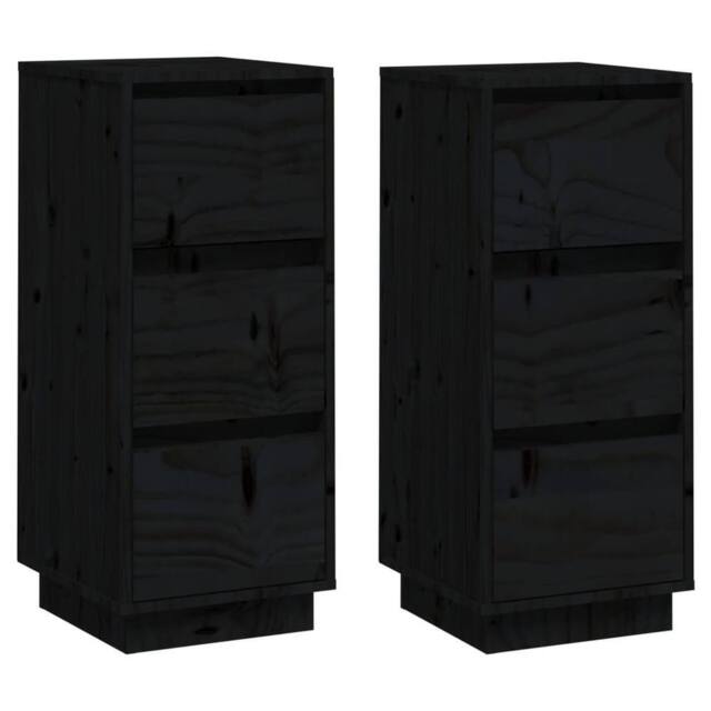 Berkfield Home Sideboards 2 pcs Black 32x34x75 cm Solid Wood Pine - Size: 32 x 34 x 75 cm - image 1