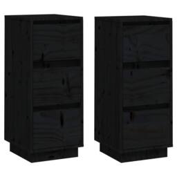 Berkfield Home Sideboards 2 pcs Black 32x34x75 cm Solid Wood Pine - Size: 32 x 34 x 75 cm - thumbnail 1