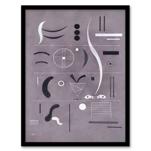 Artery8 Wassily Kandinsky Framed Wall Art Four Parts Abstract Watercolour in Grey - Size: A4 - image 1