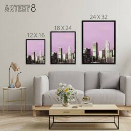 "Artery8 Skyline view of Los Angeles California Highsmith Framed Canvas Art in Pink - Size: W12"" x H16""" - thumbnail 4