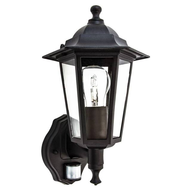 Happy Homewares Traditional Sensor Controlled Outdoor Lantern Wall Light Fitting in Matt Black - image 1