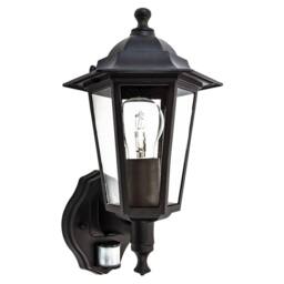 Happy Homewares Traditional Sensor Controlled Outdoor Lantern Wall Light Fitting in Matt Black - thumbnail 1