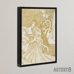 "Artery8 Woman With Butterfly Pond Two Swans Framed Canvas Wall Art Print Toorop in Brown - Size: W12"" x H16""" - thumbnail 2